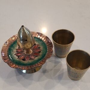 Vintage Brass Incense Holder with Cups